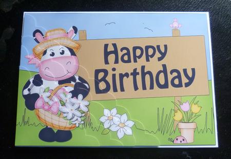 5x7 Milly Moo Cow Birthday Scallop Corner by Charlie Angel