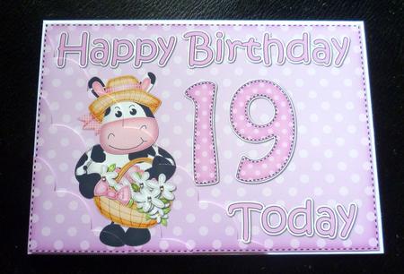 5x7 19th Birthday Milly Moo Cow Scallop Corner by Charlie Angel