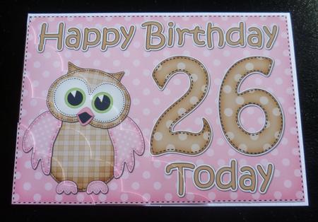 5x7 26th Birthday Hoot Owl Scallop Corner by Charlie Angel
