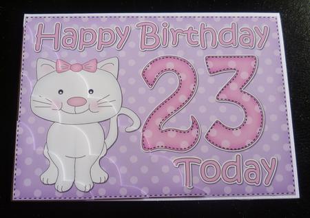 5x7 23rd Birthday Cute Cat Scallop Corner by Charlie Angel