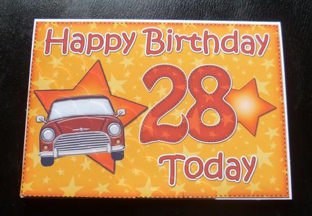 5x7 28th Birthday Mini Car Scallop Corner by Charlie Angel