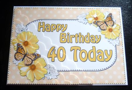 5x7 40th Birthday Butterflies & Flowers Scallop Corner by Charlie Angel