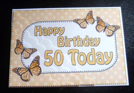5x7 50th Birthday Butterflies Scallop Corner by Charlie Angel