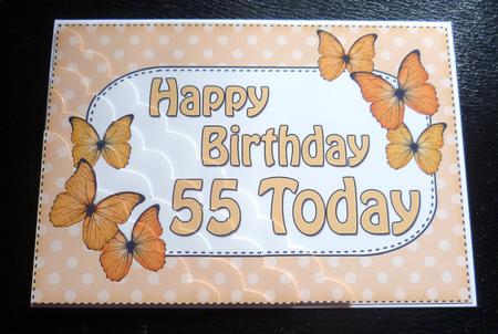 5x7 55th Birthday Butterflies Scallop Corner by Charlie Angel