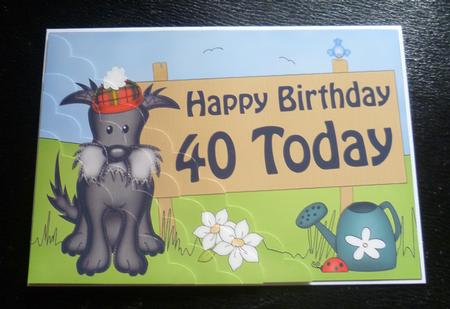 5x7 40th Birthday Hamish Scottie Dog Scallop Corner by Charlie Angel