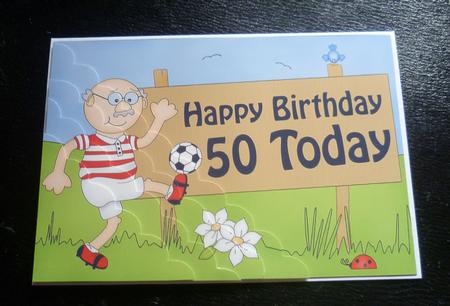 5x7 50th Birthday Football Bert Scallop Corner by Charlie Angel
