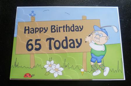 5x7 65th Birthday Bert Plays Golf Scallop Corner by Charlie Angel