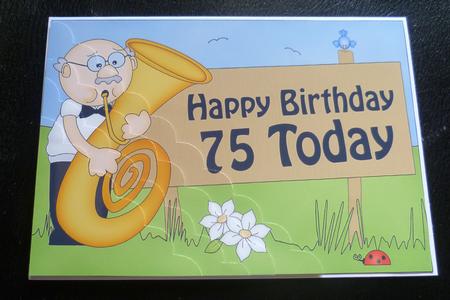 5x7 75th Birthday Bert Plays the Tuba Scallop Corner by Charlie Angel