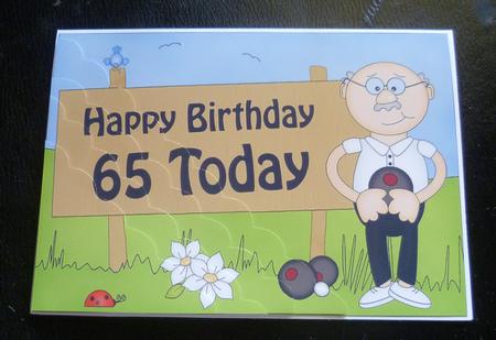 5x7 65th Birthday Old Man Bert Bowls Scallop Corner by Charlie Angel