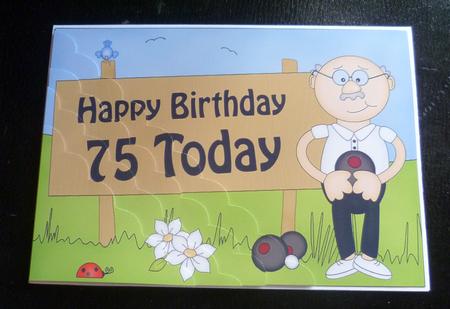 5x7 75th Birthday Old Man Bert Bowls Scallop Corner by Charlie Angel