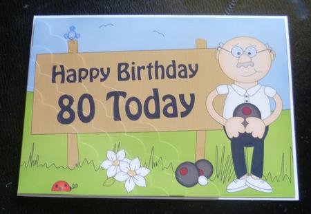 5x7 80th Birthday Old Man Bert Bowls Scallop Corner by Charlie Angel