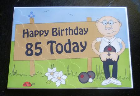5x7 85th Birthday Old Man Bert Bowls Scallop Corner by Charlie Angel