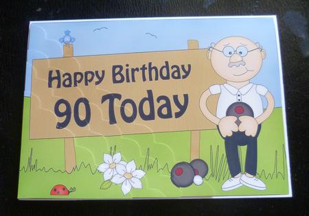 5x7 90th Birthday Old Man Bert Bowls Scallop Corner by Charlie Angel