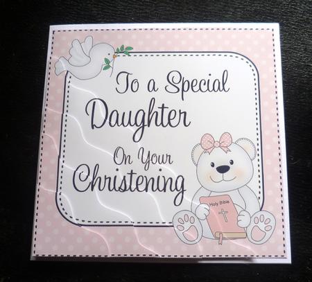 Special Daughter Christening Teddy Wavy Corner Side Stacker by Charlie Angel