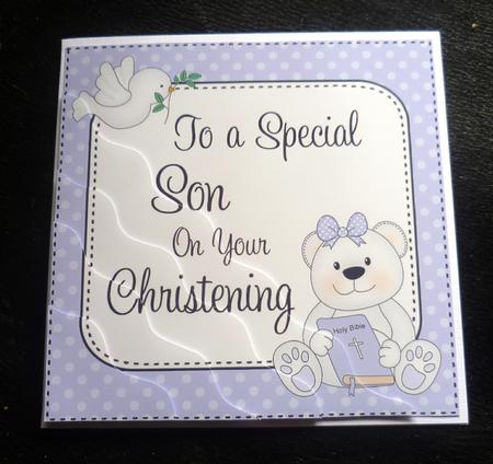Special Son Christening Teddy Wavy Corner Side Stacker by Charlie Angel