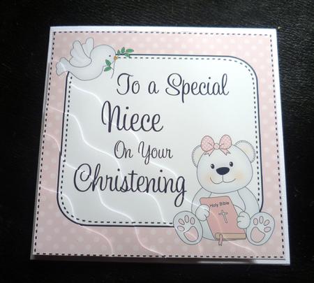 Special Niece Christening Teddy Wavy Corner Side Stacker by Charlie Angel