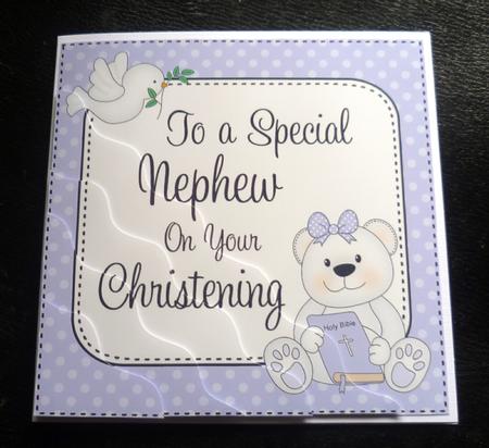 Special Nephew Christening Teddy Wavy Corner Side Stacker by Charlie Angel