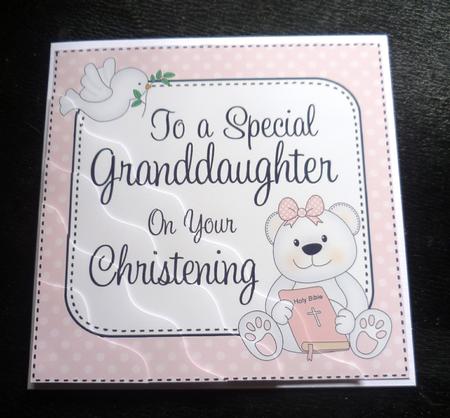 Granddaughter Christening Teddy Wavy Corner Side Stacker by Charlie Angel