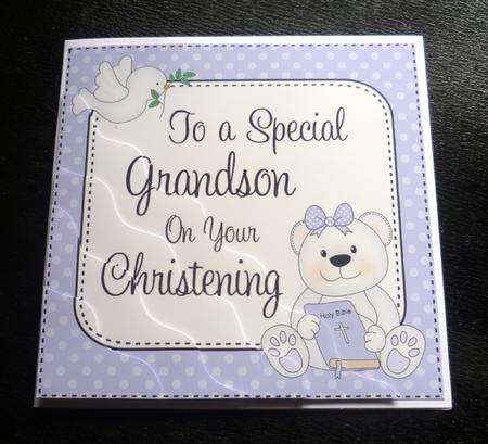 Grandson Christening Teddy Wavy Corner Side Stacker by Charlie Angel