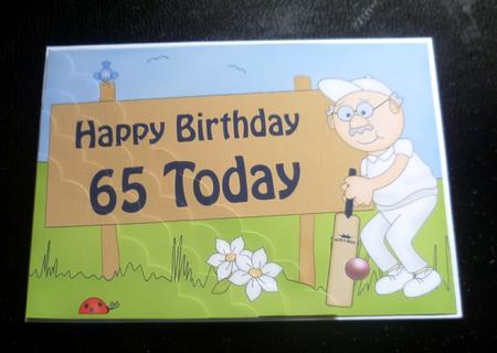 5x7 65th Birthday Old Man Bert Cricket Scallop Corner by Charlie Angel