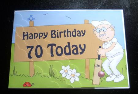 5x7 70th Birthday Old Man Bert Cricket Scallop Corner by Charlie Angel