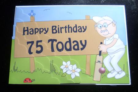 5x7 75th Birthday Old Man Bert Cricket Scallop Corner by Charlie Angel