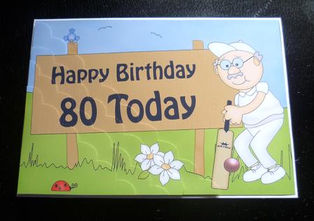 5x7 80th Birthday Old Man Bert Cricket Scallop Corner by Charlie Angel