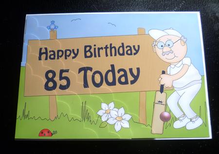 5x7 85th Birthday Old Man Bert Cricket Scallop Corner by Charlie Angel