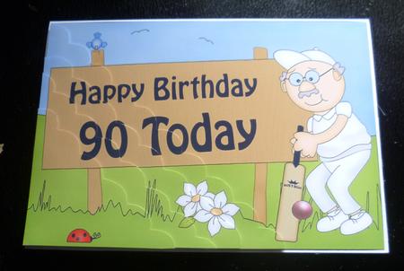 5x7 90th Birthday Old Man Bert Cricket Scallop Corner by Charlie Angel