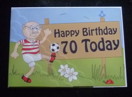 5x7 70th Birthday Old Man Bert Football Scallop Corner by Charlie Angel