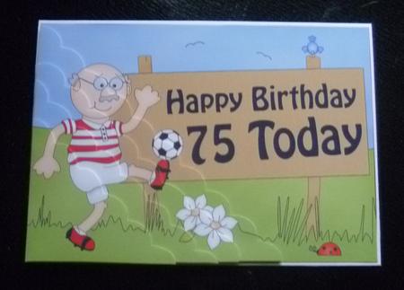 5x7 75th Birthday Old Man Bert Football Scallop Corner by Charlie Angel