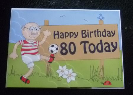 5x7 80th Birthday Old Man Bert Football Scallop Corner by Charlie Angel