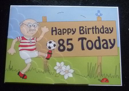 5x7 85th Birthday Old Man Bert Football Scallop Corner by Charlie Angel