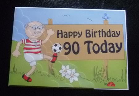 5x7 90th Birthday Old Man Bert Football Scallop Corner by Charlie Angel