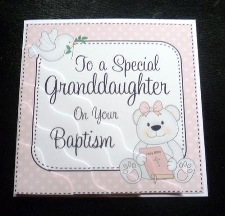 Special Granddaughter Baptism Teddy Wavy Corner Side Stacker by Charlie Angel