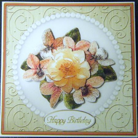 Flowers & Pearls Quick Card with Decoupage by Charlie Angel