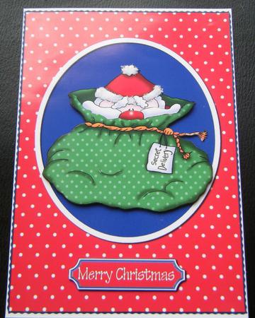 Santa in Sack Decoupage Quick Card Front by Charlie Angel
