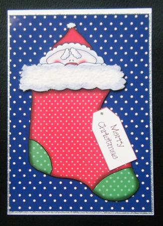 Santa in Stocking Decoupage Quick Card Front by Charlie Angel
