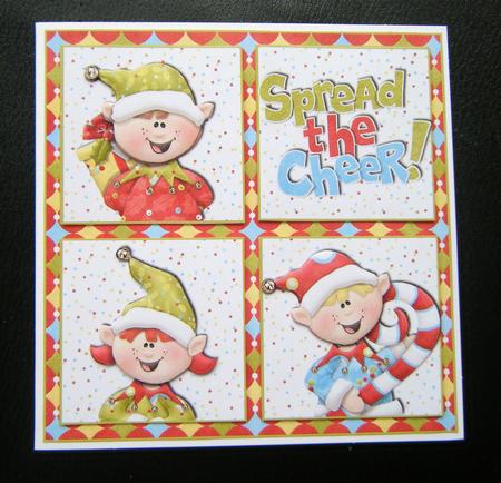 4 Square Card Front with Cute Santa's Elves by Charlie Angel