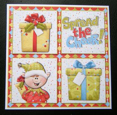 4 Square Card Front with Cute Santa's Elf and Pressies by Charlie Angel
