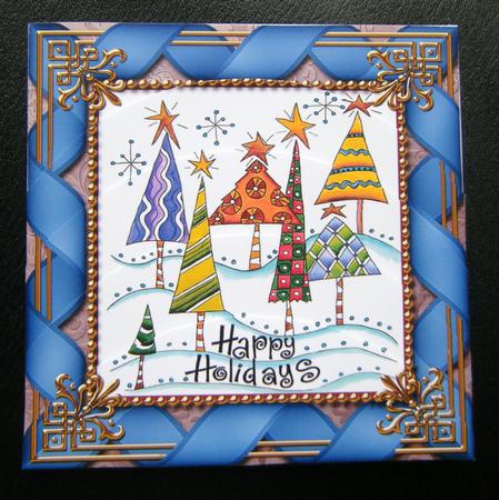 Happy Holiday Trees One Edge Round Bottom Stacker by Charlie Angel