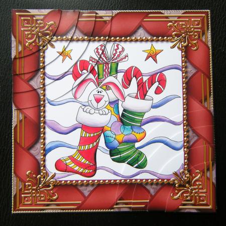 Rabbit in My Stocking 6 Inch Duo Corner Stack Card Front by Charlie Angel
