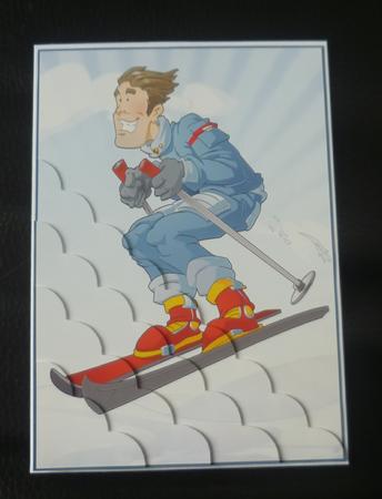 Skier Dude Blue A4 by Charlie Angel