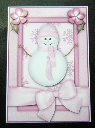 Christmas Snowlady A4 Card Front in Pink by Charlie Angel