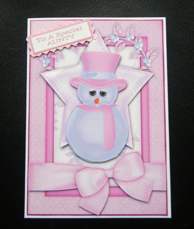 Cute Snowlady A4 Card Front in Pink by Charlie Angel