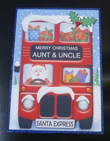 Xmas Santa Express Aunt & Uncle A5 Quick Card 3D Decoupage by Charlie Angel