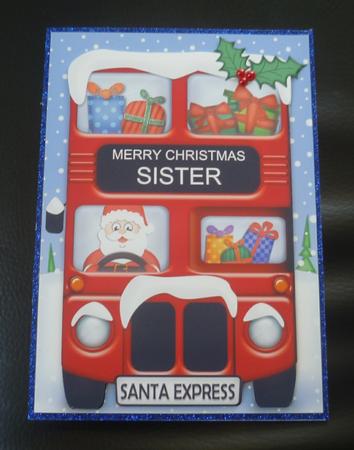 Xmas Santa Express Sister A5 Quick Card 3D Decoupage by Charlie Angel
