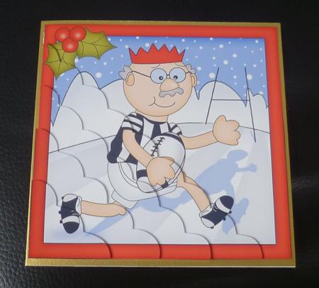 Christmas Bert plays Rugby Scallop Corner Topper by Charlie Angel