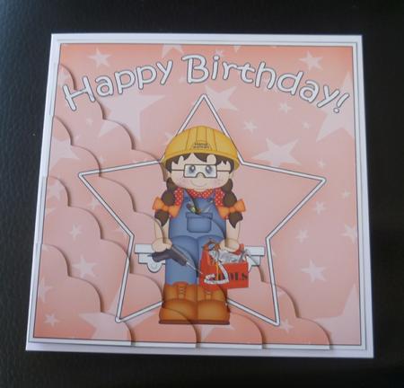 Handywoman Birthday Scallop Corner Side Stacker by Charlie Angel