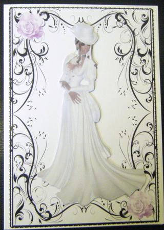 Elegant Lady in White Gown & Pink Roses by Charlie Angel